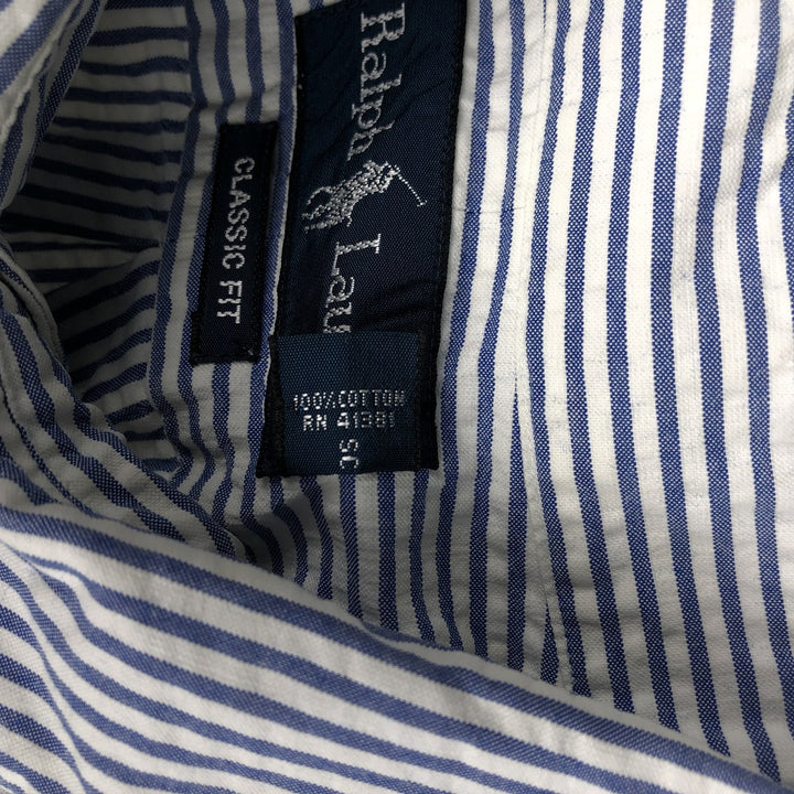 Ralph Lauren CLASSIC FIT Seersucker Long-Sleeve Button-Down Striped Shirt, Men's Size XL (approx.) cotton white type Vintage Second Hand