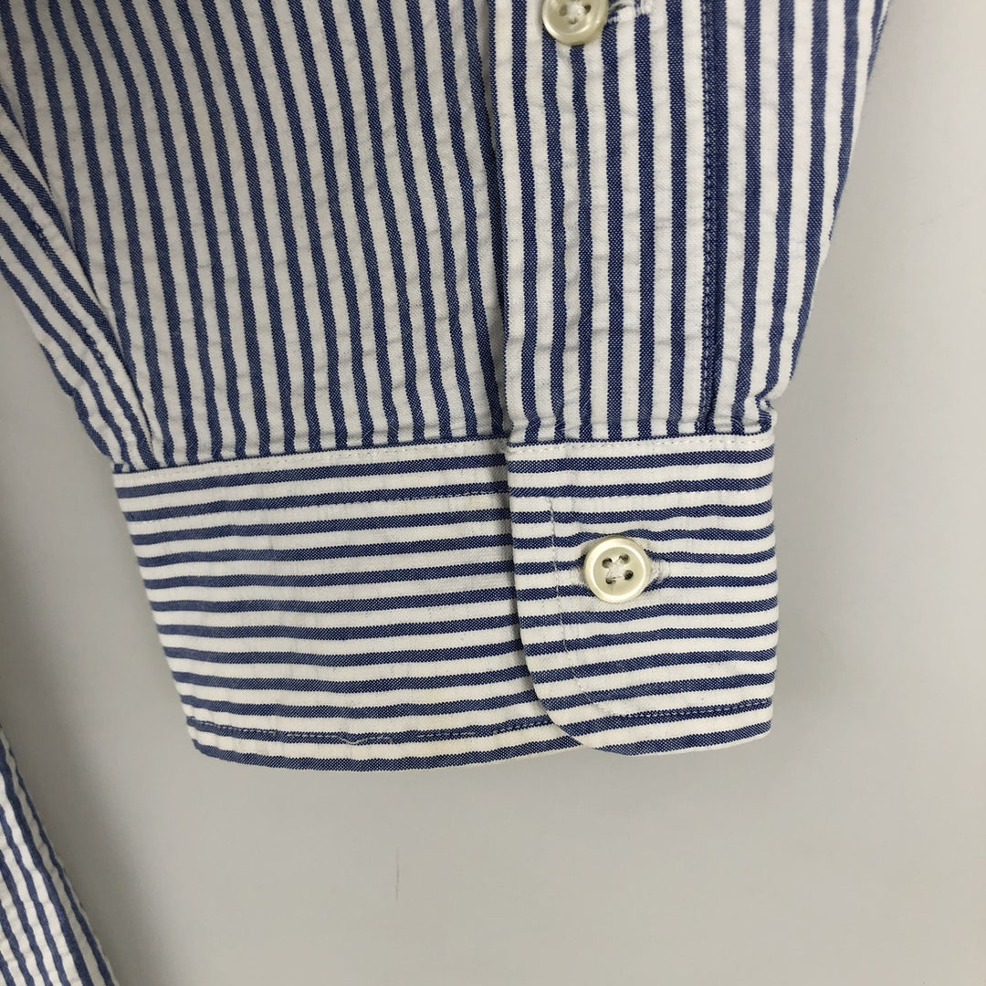 Ralph Lauren CLASSIC FIT Seersucker Long-Sleeve Button-Down Striped Shirt, Men's Size XL (approx.) cotton white type Vintage Second Hand