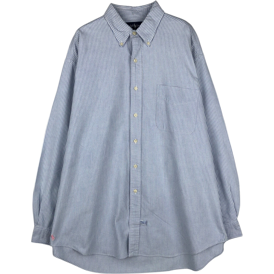 Ralph Lauren THE BIG OXFORD Long-Sleeve Button-Down Striped Shirt, Men's Size L (approx.) cotton white type Vintage Second Hand