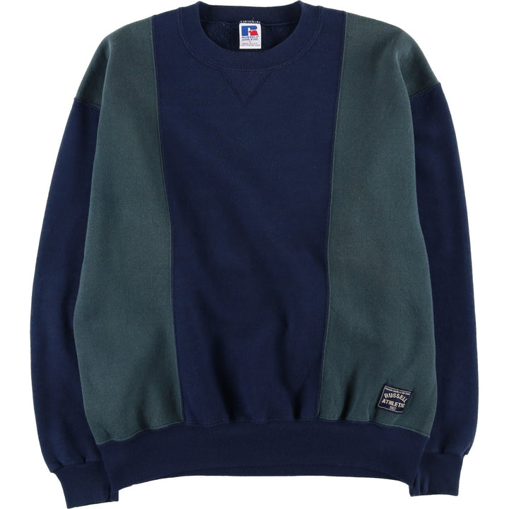 90'S Russell Two-Tone Plain Blank Sweatshirt, Made in USA, Men's Size L (Equivalent), Vintage cotton navy blue type Vintage Second Hand