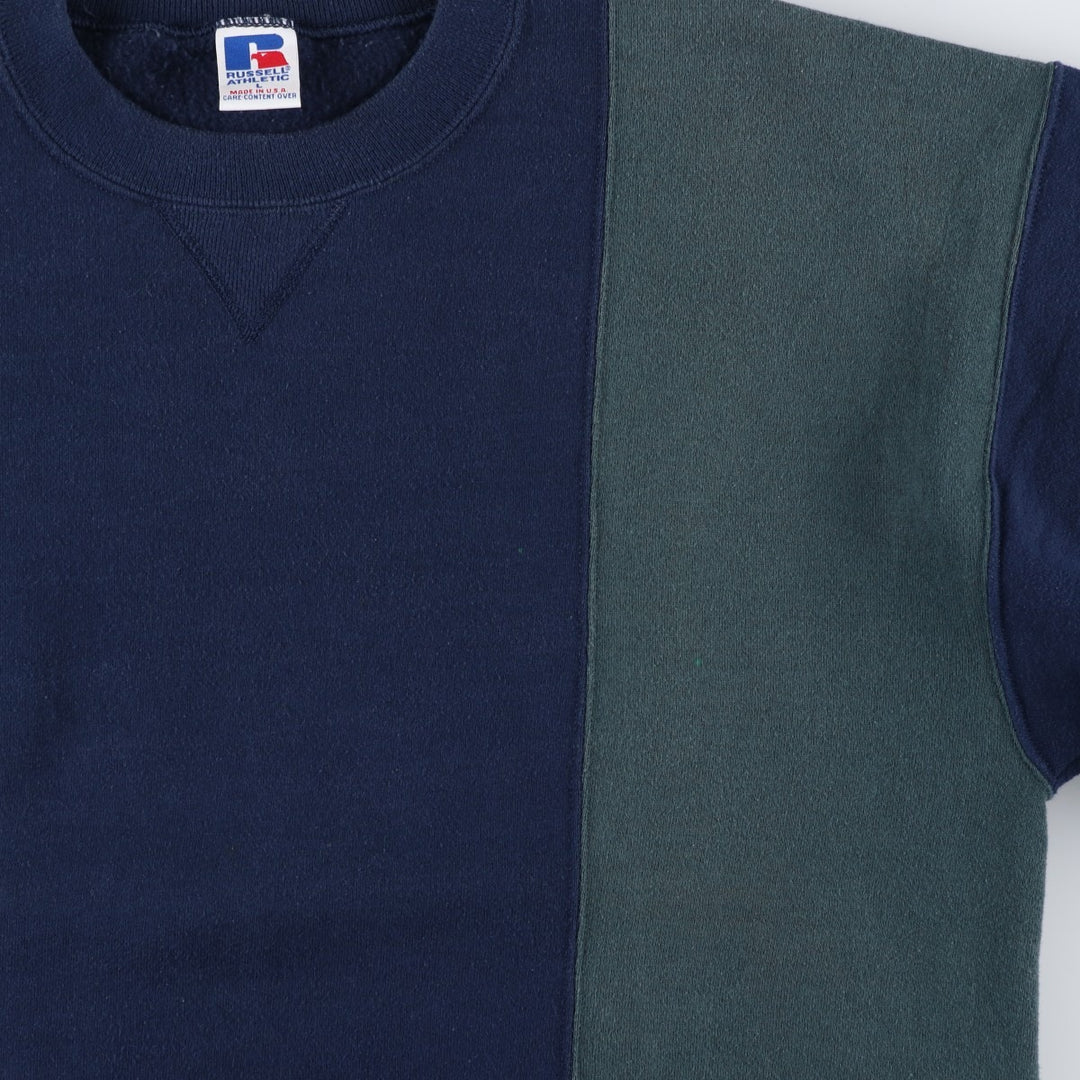 90'S Russell Two-Tone Plain Blank Sweatshirt, Made in USA, Men's Size L (Equivalent), Vintage cotton navy blue type Vintage Second Hand