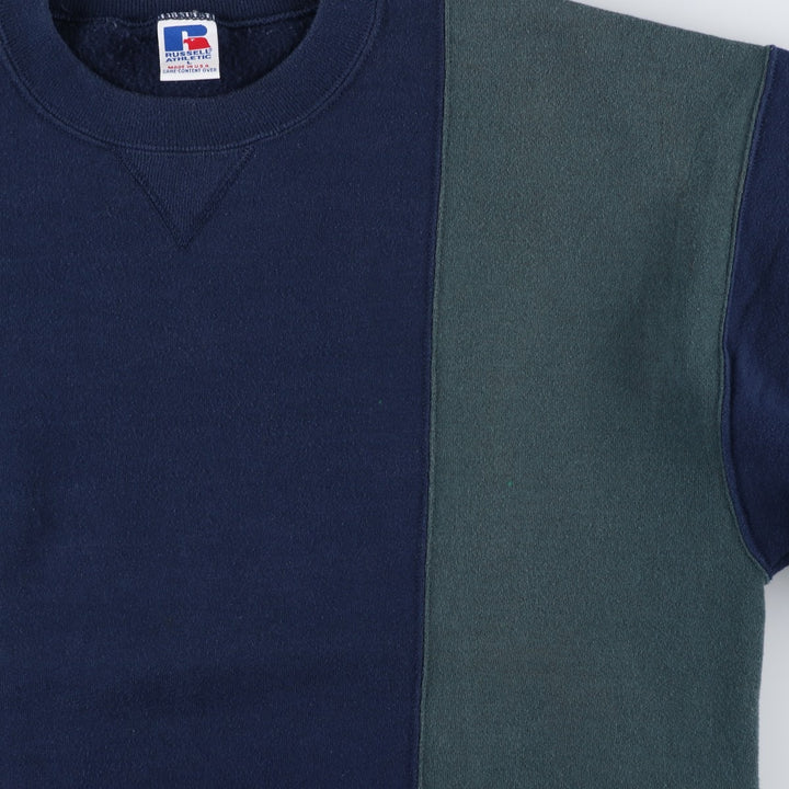 90'S Russell Two-Tone Plain Blank Sweatshirt, Made in USA, Men's Size L (Equivalent), Vintage cotton navy blue type Vintage Second Hand