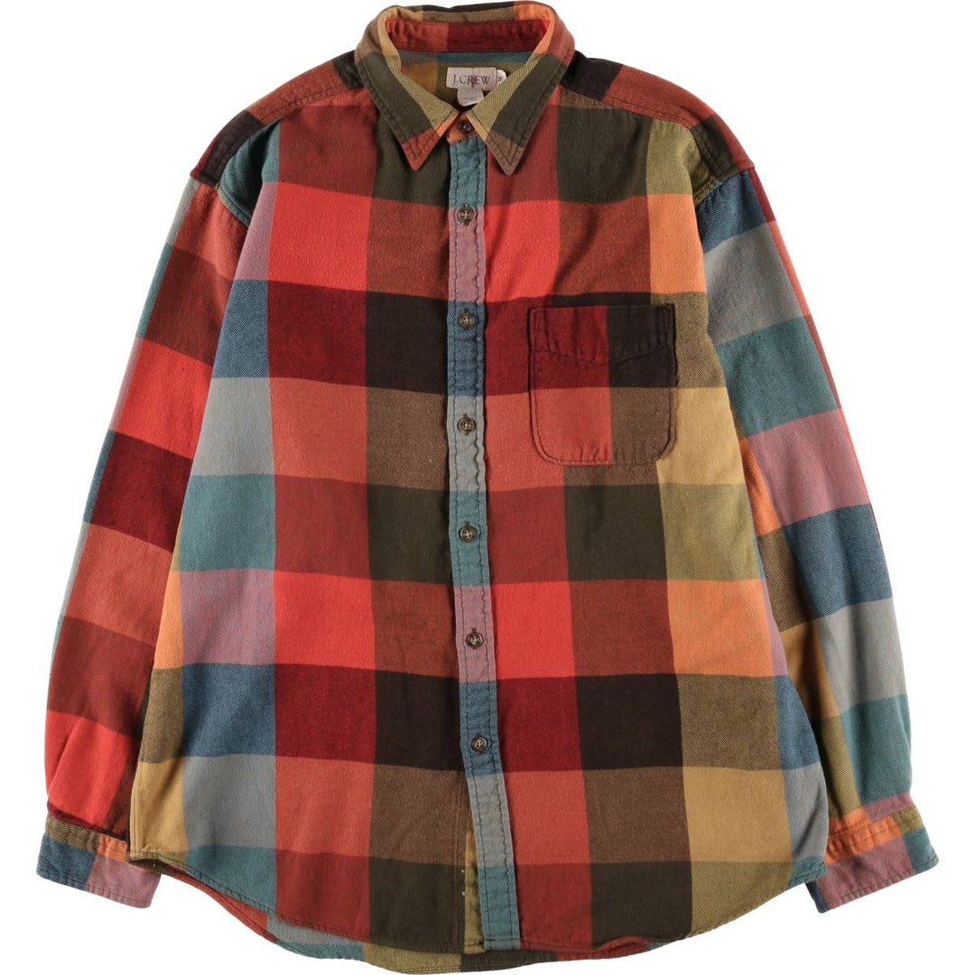 90'S J.Crew Long-Sleeve Flannel Check Shirt, Men's Size M (approx.), Vintage cotton red type Vintage Second Hand