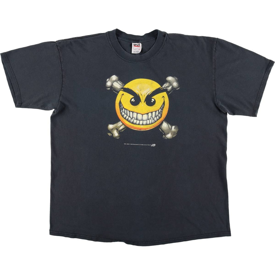 2000'S Anvil Chaos Comics Smiley Print T-Shirt (Men's Size L) cotton black type Vintage Second Hand
