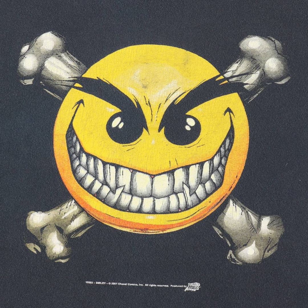 2000'S Anvil Chaos Comics Smiley Print T-Shirt (Men's Size L) cotton black type Vintage Second Hand