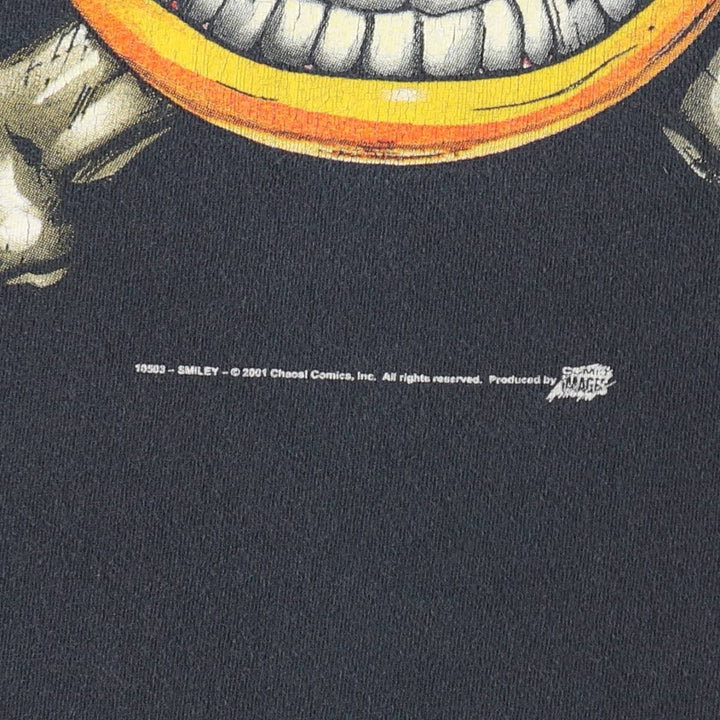 2000'S Anvil Chaos Comics Smiley Print T-Shirt (Men's Size L) cotton black type Vintage Second Hand