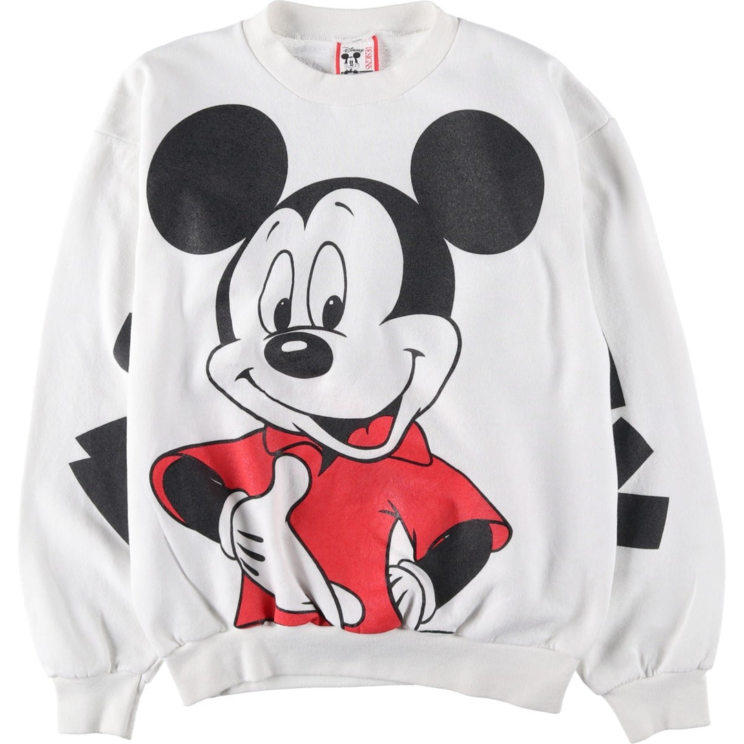 90'S Disney Mickey Mouse Large Print Character Sweatshirt, Made in USA, Men's Size L (approx.) polyester white type Vintage Second Hand