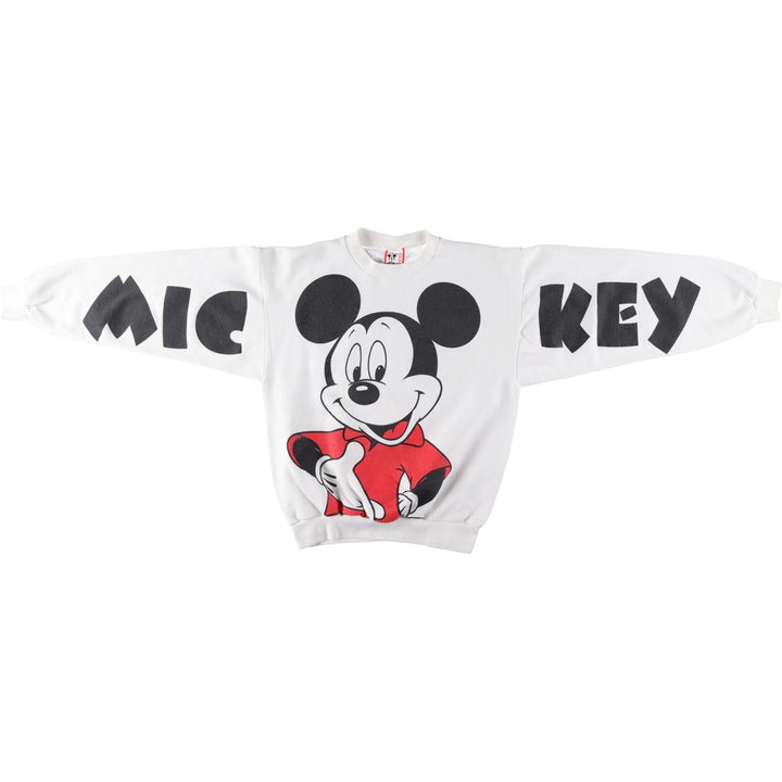 90'S Disney Mickey Mouse Large Print Character Sweatshirt, Made in USA, Men's Size L (approx.) polyester white type Vintage Second Hand