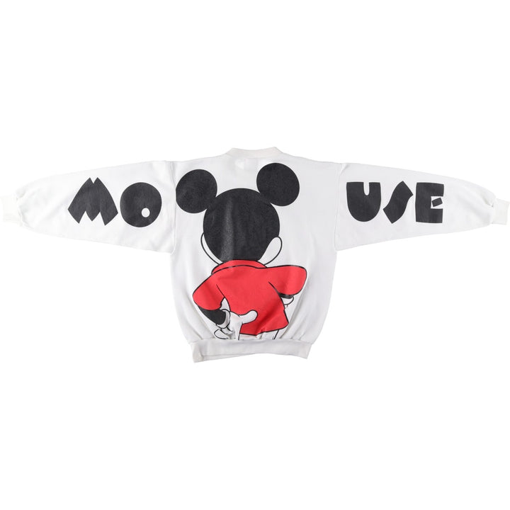 90'S Disney Mickey Mouse Large Print Character Sweatshirt, Made in USA, Men's Size L (approx.) polyester white type Vintage Second Hand