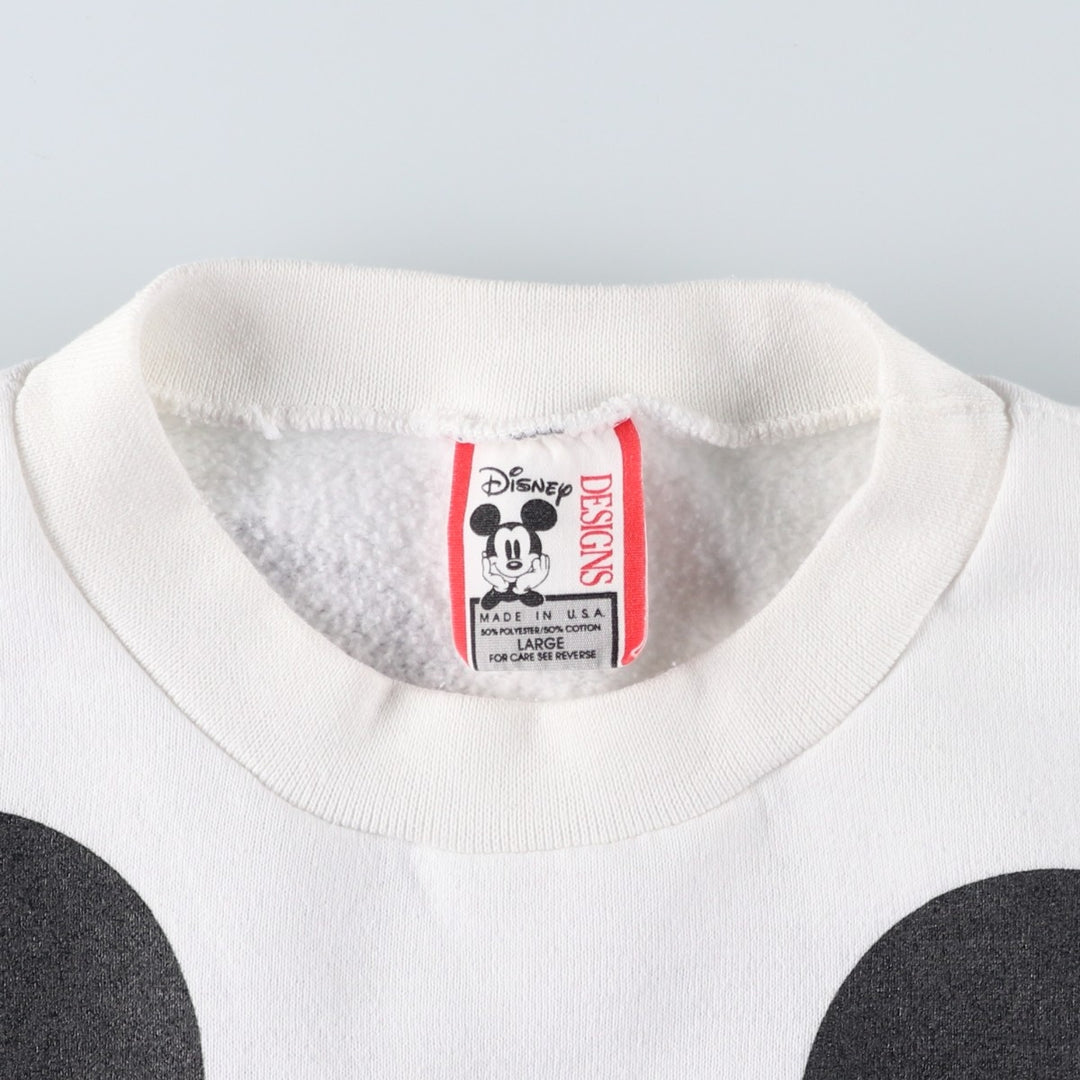 90'S Disney Mickey Mouse Large Print Character Sweatshirt, Made in USA, Men's Size L (approx.) polyester white type Vintage Second Hand