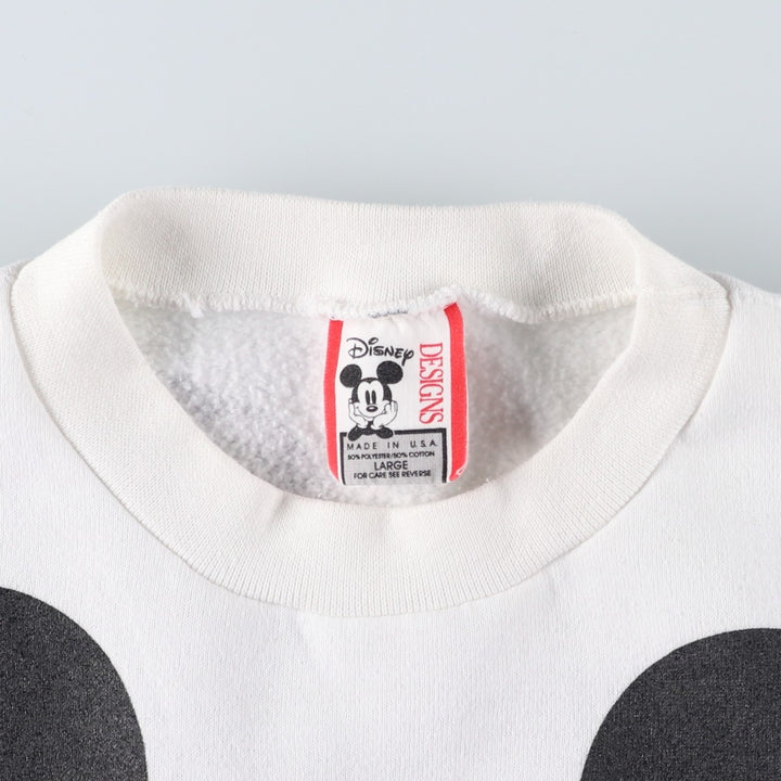 90'S Disney Mickey Mouse Large Print Character Sweatshirt, Made in USA, Men's Size L (approx.) polyester white type Vintage Second Hand