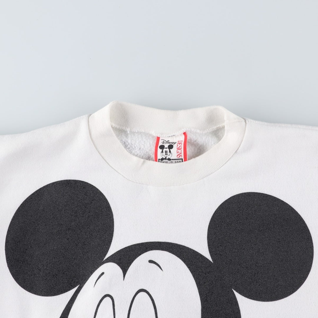 90'S Disney Mickey Mouse Large Print Character Sweatshirt, Made in USA, Men's Size L (approx.) polyester white type Vintage Second Hand