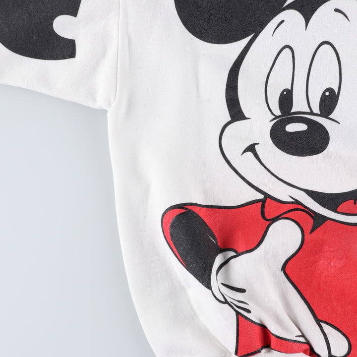 90'S Disney Mickey Mouse Large Print Character Sweatshirt, Made in USA, Men's Size L (approx.) polyester white type Vintage Second Hand