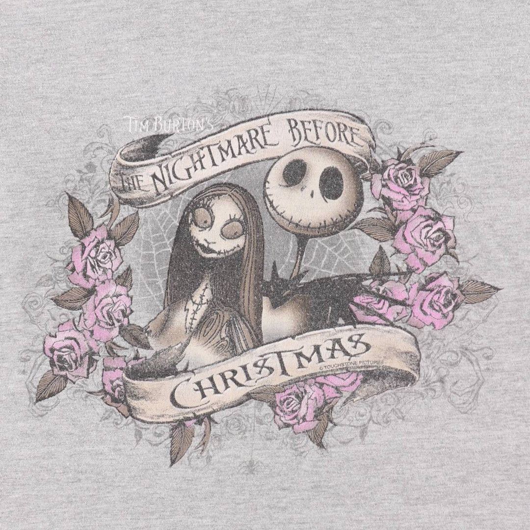 Disney Store Nightmare Before Christmas Skull Pattern Character Print Long-Sleeve T-Shirt (Men's Size L) cotton gray type Vintage Second Hand