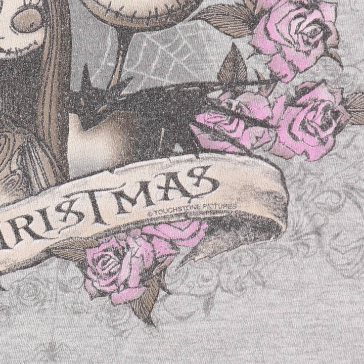 Disney Store Nightmare Before Christmas Skull Pattern Character Print Long-Sleeve T-Shirt (Men's Size L) cotton gray type Vintage Second Hand