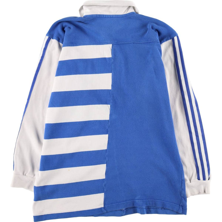 80s-90'S Adidas Trefoil Logo Crazy Pattern Long-Sleeve Rugby Shirt, Men's Size L (Equivalent), Vintage cotton blue type Vintage Second Hand