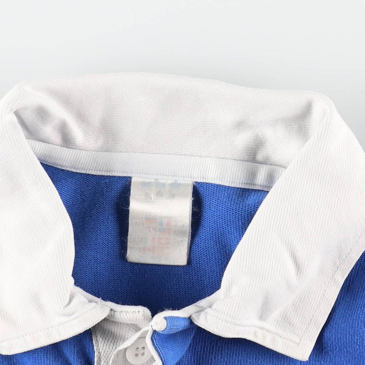 80s-90'S Adidas Trefoil Logo Crazy Pattern Long-Sleeve Rugby Shirt, Men's Size L (Equivalent), Vintage cotton blue type Vintage Second Hand