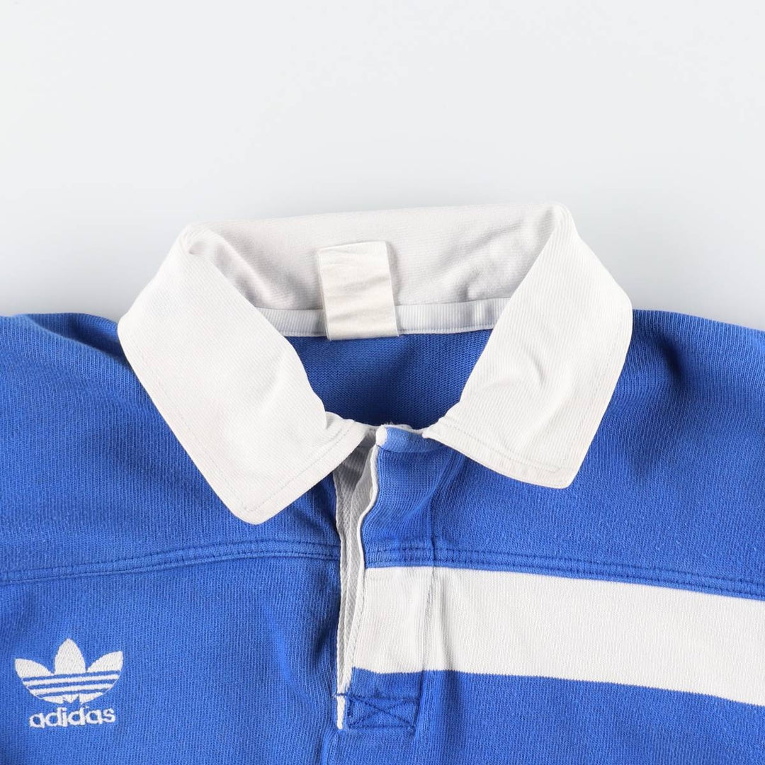 80s-90'S Adidas Trefoil Logo Crazy Pattern Long-Sleeve Rugby Shirt, Men's Size L (Equivalent), Vintage cotton blue type Vintage Second Hand
