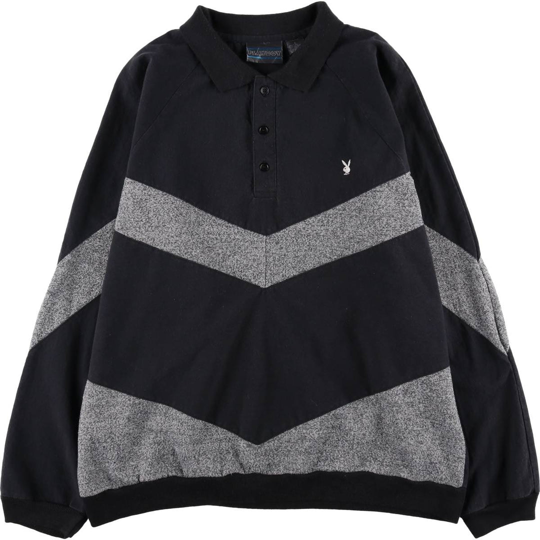 Playboy long-sleeved polo shirt with color blocking, men's size L equivalent. polyester black type Vintage Second Hand