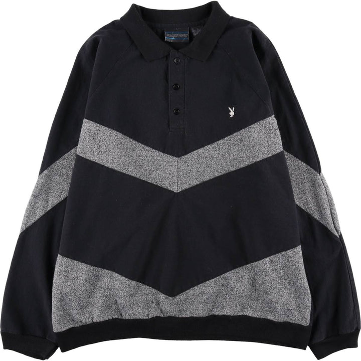 Playboy long-sleeved polo shirt with color blocking, men's size L equivalent. polyester black type Vintage Second Hand