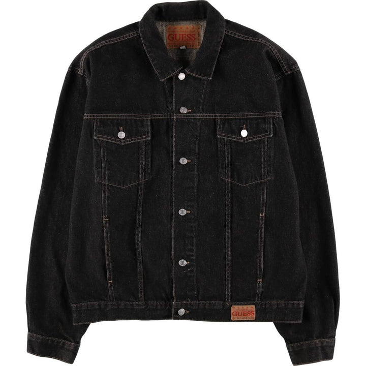 90s-00'S Guess Black Denim Jacket, Made in USA, Men's XXL equivalent, Vintage cotton black type Vintage Second Hand