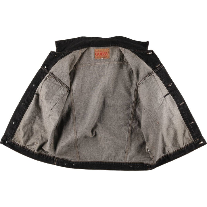 90s-00'S Guess Black Denim Jacket, Made in USA, Men's XXL equivalent, Vintage cotton black type Vintage Second Hand