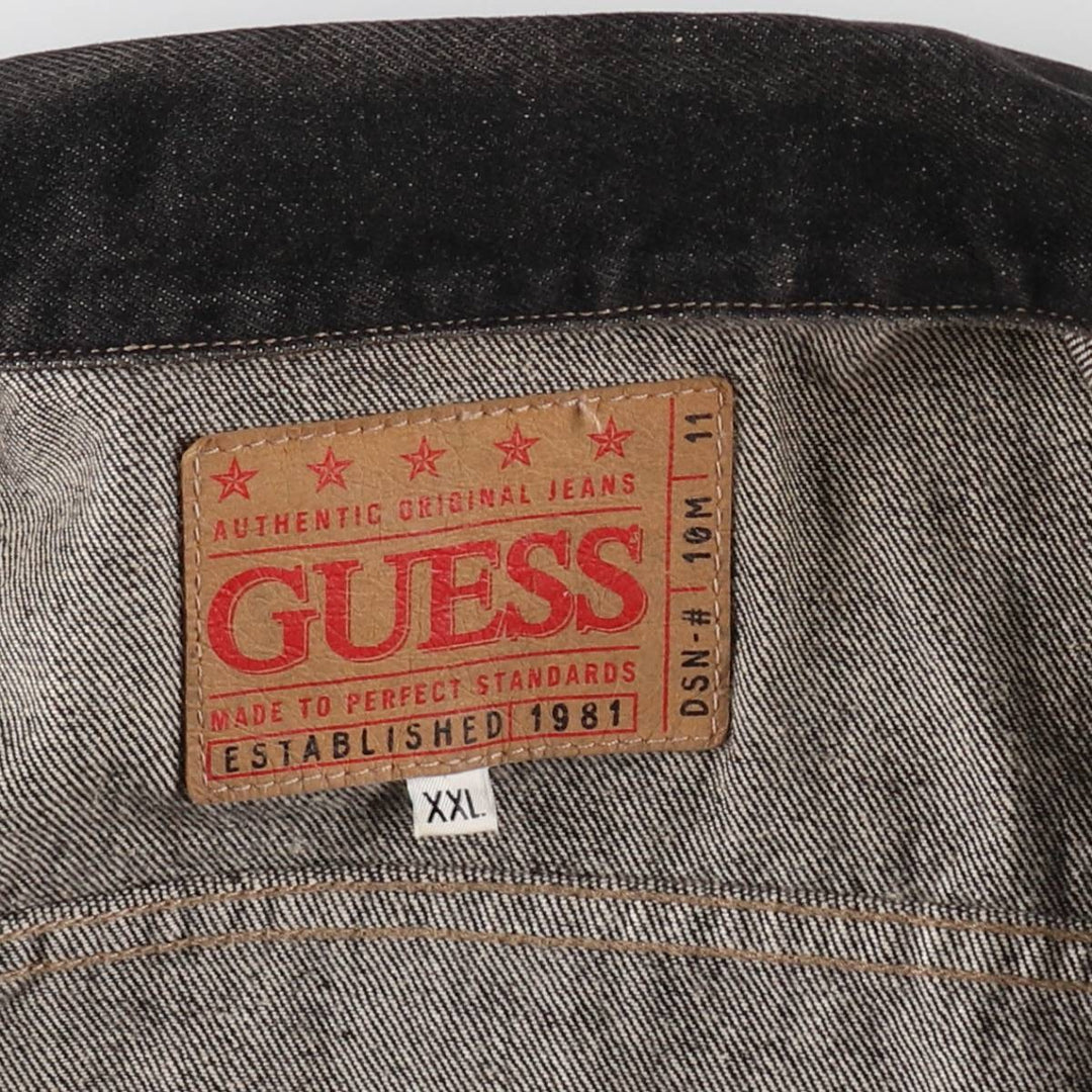 90s-00'S Guess Black Denim Jacket, Made in USA, Men's XXL equivalent, Vintage cotton black type Vintage Second Hand