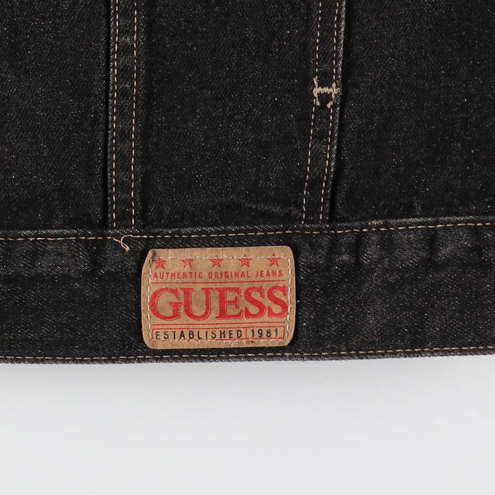 90s-00'S Guess Black Denim Jacket, Made in USA, Men's XXL equivalent, Vintage cotton black type Vintage Second Hand