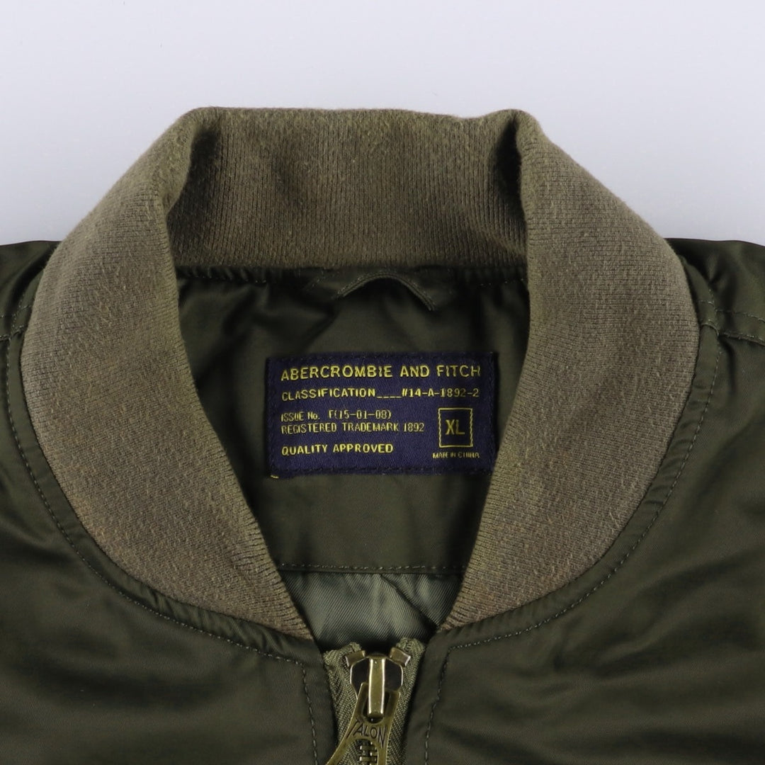 Abercrombie and Fitch MA-1 type padded military flight jacket, men's size XL. polyester Khaki type Vintage Second Hand