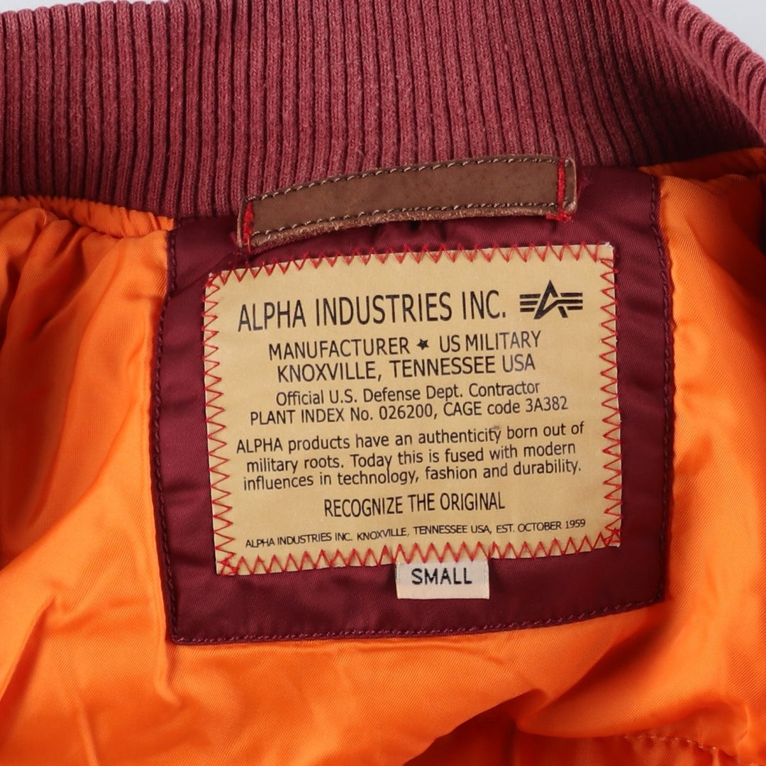 Civilian Alpha MA-1 style padded military flight jacket, men's size small Nylon burgundy type Vintage Second Hand