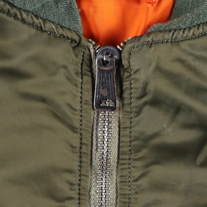 Civilian-made Alpha Industries MA-1 type padded military flight jacket, made in the USA, men's size S equivalent, vintage. Nylon Khaki type Vintage Second Hand