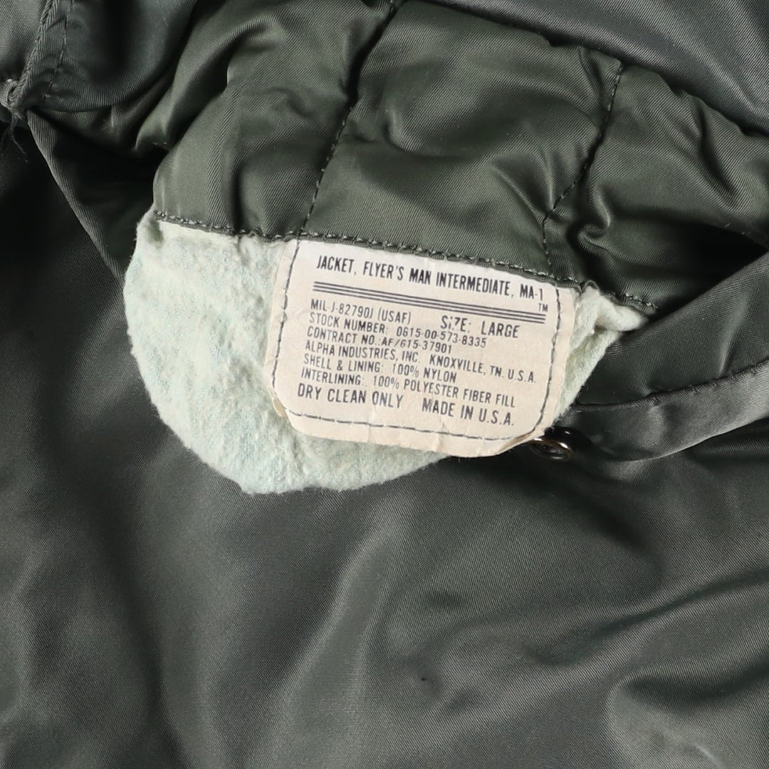 Civilian Alpha MA-1 Type Padded Military Flight Jacket Made in USA Men's L Size Vintage Nylon Khaki type Vintage Second Hand