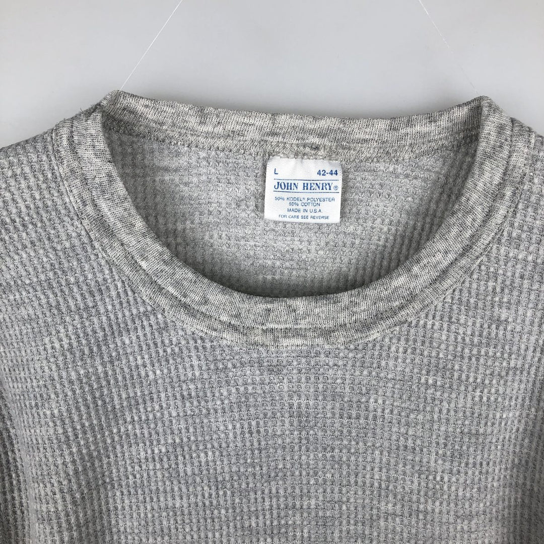 JOHN HENRY Thermal Long-Sleeve T-Shirt, Waffle Knit, Made in USA, Men's Size L (equivalent) polyester gray type Vintage Second Hand