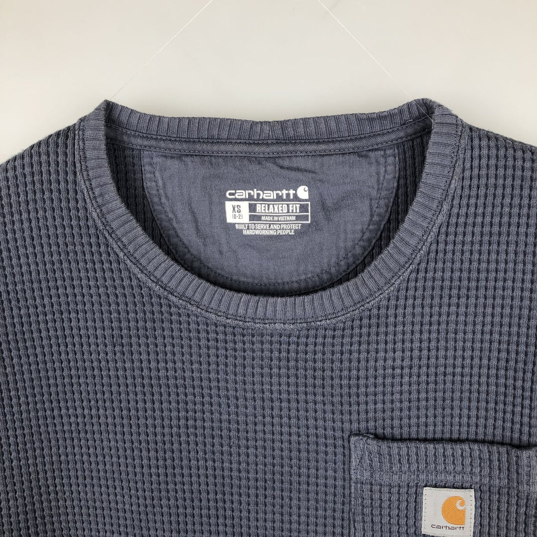 Carhartt Relaxed Fit Thermal Long-Sleeve T-Shirt, Waffle Pattern, Women's Size XS (equivalent) cotton blue type Vintage Second Hand