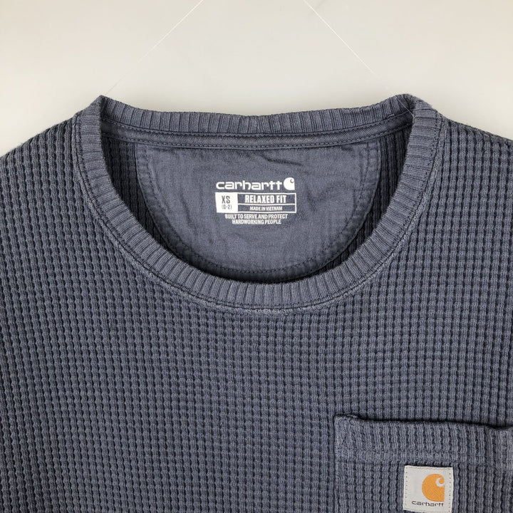 Carhartt Relaxed Fit Thermal Long-Sleeve T-Shirt, Waffle Pattern, Women's Size XS (equivalent) cotton blue type Vintage Second Hand