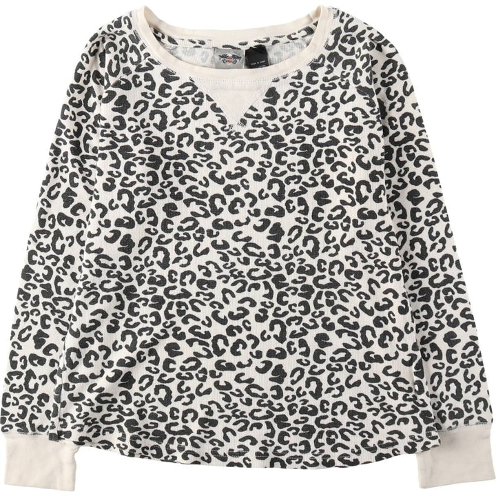 Harley-Davidson Leopard Pattern Motorcycle Thermal Long-Sleeve T-Shirt, Women's Size S (approx.) cotton white type Vintage Second Hand