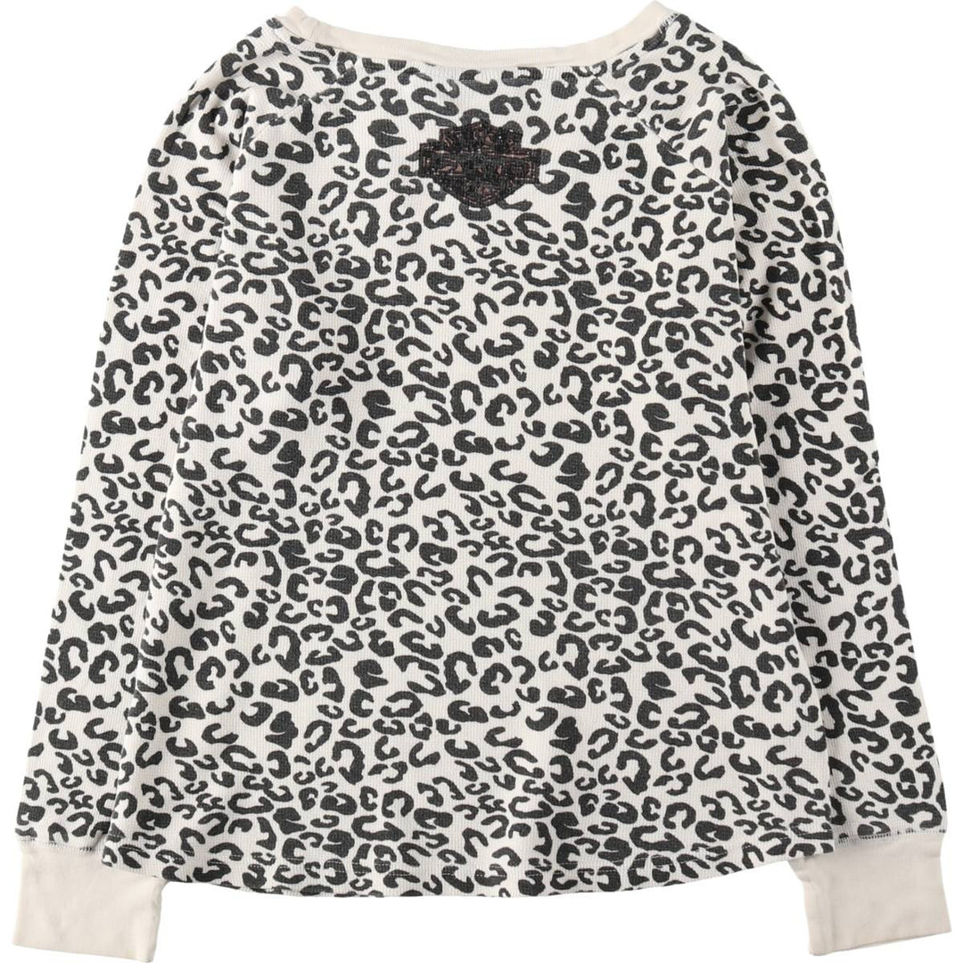 Harley-Davidson Leopard Pattern Motorcycle Thermal Long-Sleeve T-Shirt, Women's Size S (approx.) cotton white type Vintage Second Hand