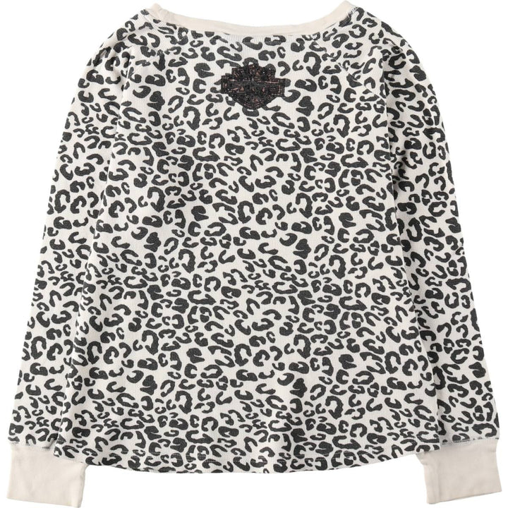 Harley-Davidson Leopard Pattern Motorcycle Thermal Long-Sleeve T-Shirt, Women's Size S (approx.) cotton white type Vintage Second Hand