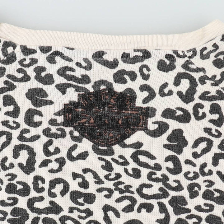 Harley-Davidson Leopard Pattern Motorcycle Thermal Long-Sleeve T-Shirt, Women's Size S (approx.) cotton white type Vintage Second Hand