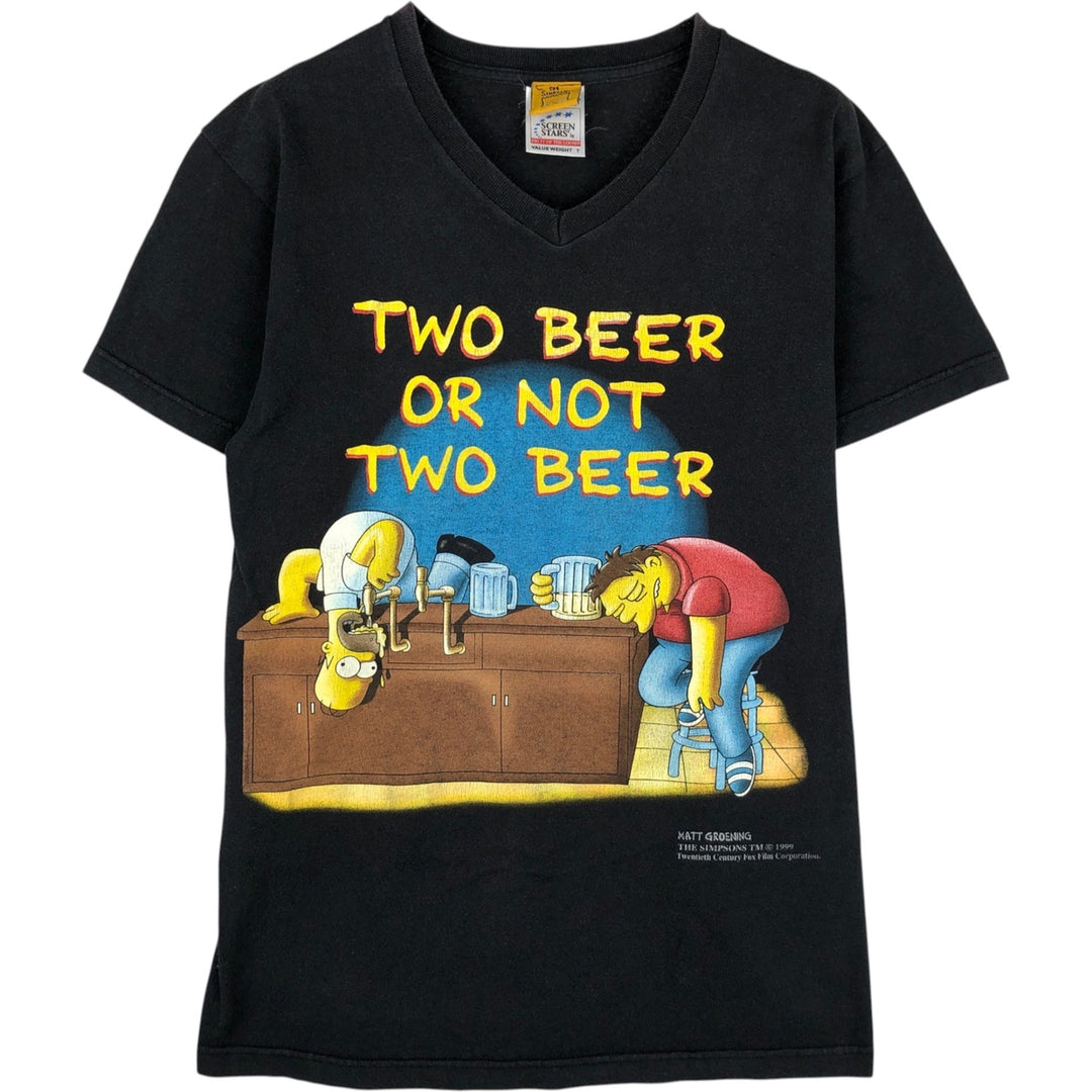 2000'S Screen Stars THE SIMPSONS V-neck parody character print T-shirt, women's size M equivalent. cotton black type Vintage Second Hand