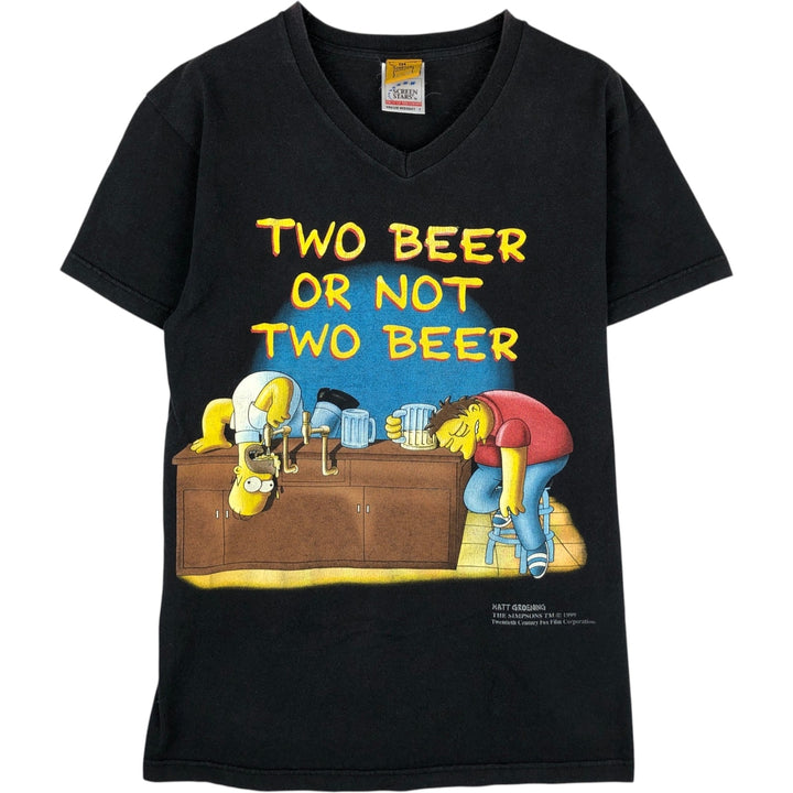 2000'S Screen Stars THE SIMPSONS V-neck parody character print T-shirt, women's size M equivalent. cotton black type Vintage Second Hand
