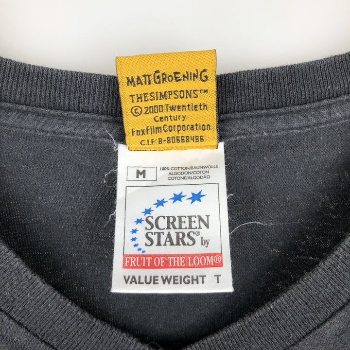 2000'S Screen Stars THE SIMPSONS V-neck parody character print T-shirt, women's size M equivalent. cotton black type Vintage Second Hand