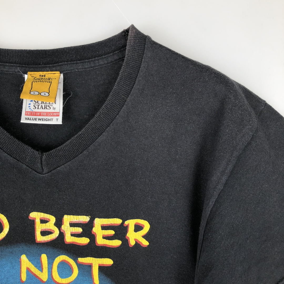2000'S Screen Stars THE SIMPSONS V-neck parody character print T-shirt, women's size M equivalent. cotton black type Vintage Second Hand