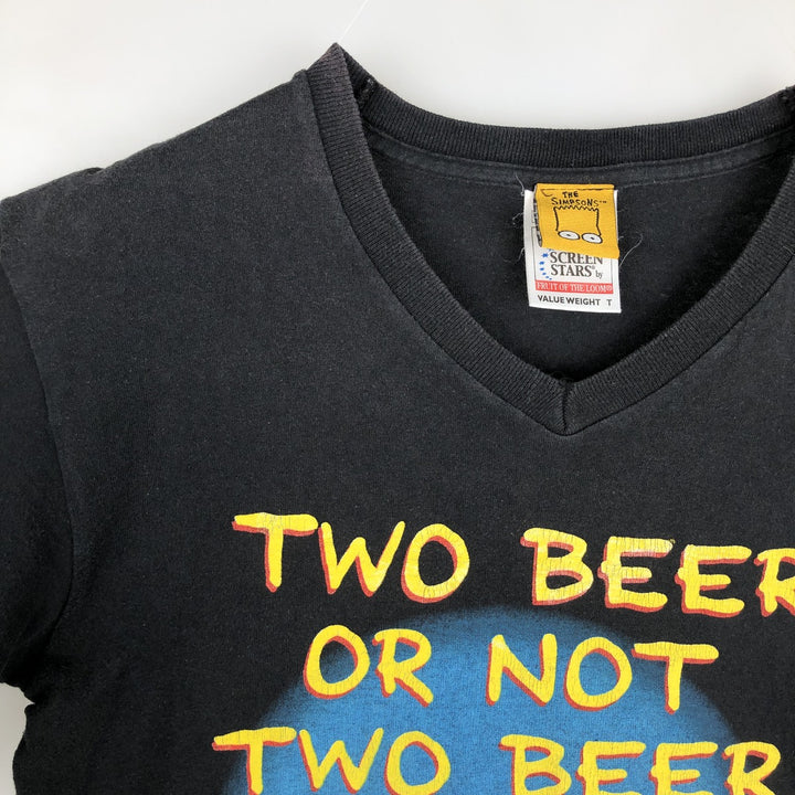 2000'S Screen Stars THE SIMPSONS V-neck parody character print T-shirt, women's size M equivalent. cotton black type Vintage Second Hand