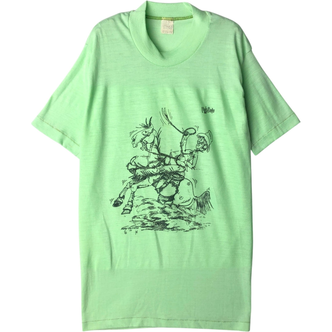 70'S SPRUCE Print T-Shirt, Made in USA, Men's Size S (Equivalent), Vintage polyester Mint green Vintage Second Hand