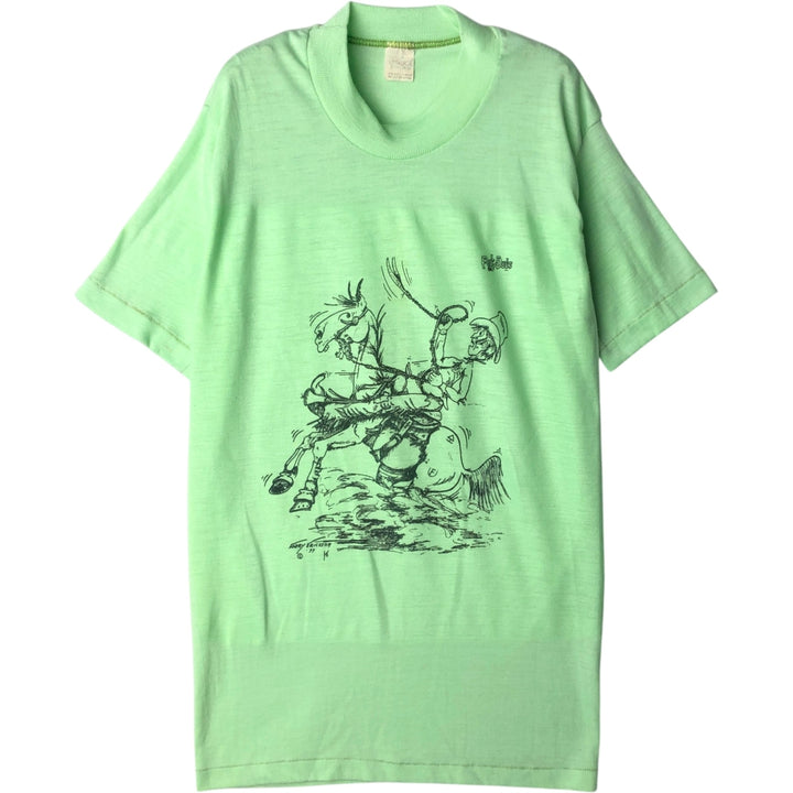70'S SPRUCE Print T-Shirt, Made in USA, Men's Size S (Equivalent), Vintage polyester Mint green Vintage Second Hand