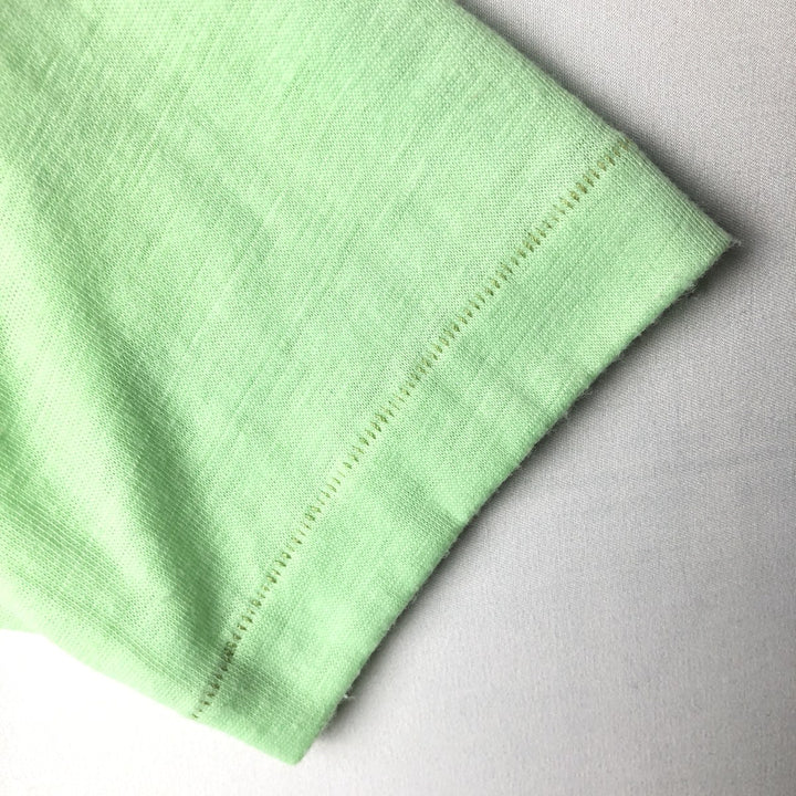 70'S SPRUCE Print T-Shirt, Made in USA, Men's Size S (Equivalent), Vintage polyester Mint green Vintage Second Hand