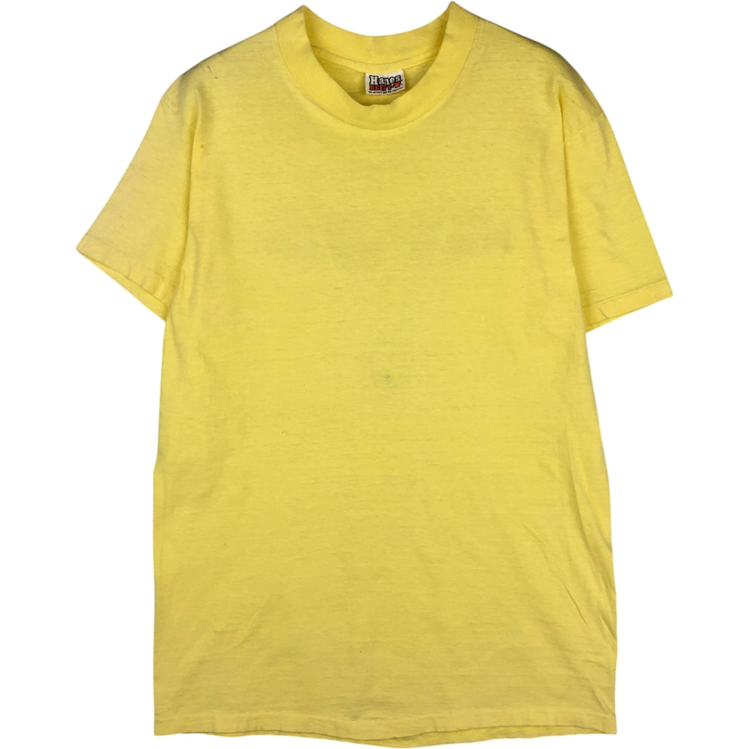 80'S Hanes BEEFY-T Orange Tag Back Print T-Shirt Made in USA Men's Size L (Equivalent) Vintage cotton yellow type Vintage Second Hand