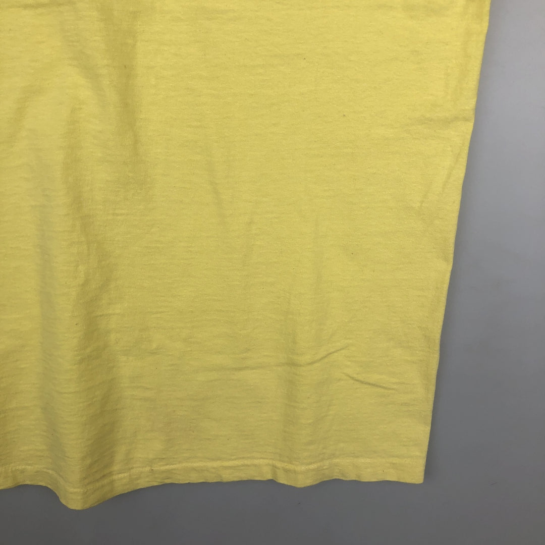 80'S Hanes BEEFY-T Orange Tag Back Print T-Shirt Made in USA Men's Size L (Equivalent) Vintage cotton yellow type Vintage Second Hand