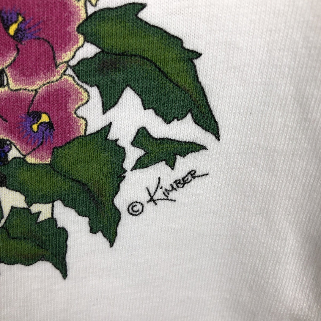 90'S Hanes BEEFY-T Floral Print T-Shirt, Women's Size M (approx.), Vintage cotton white type Vintage Second Hand